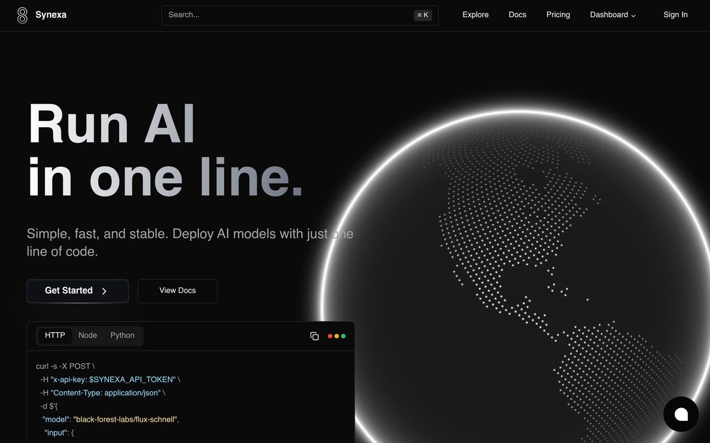 Synexa AI: Deploy AI Models in One Line of Code — screenshot