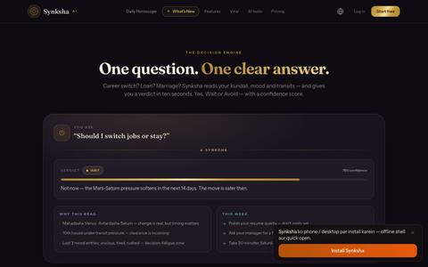 Synksha — India's AI Decision Making Engine | Council, Kundali, Rashifal, Gun Mi — screenshot