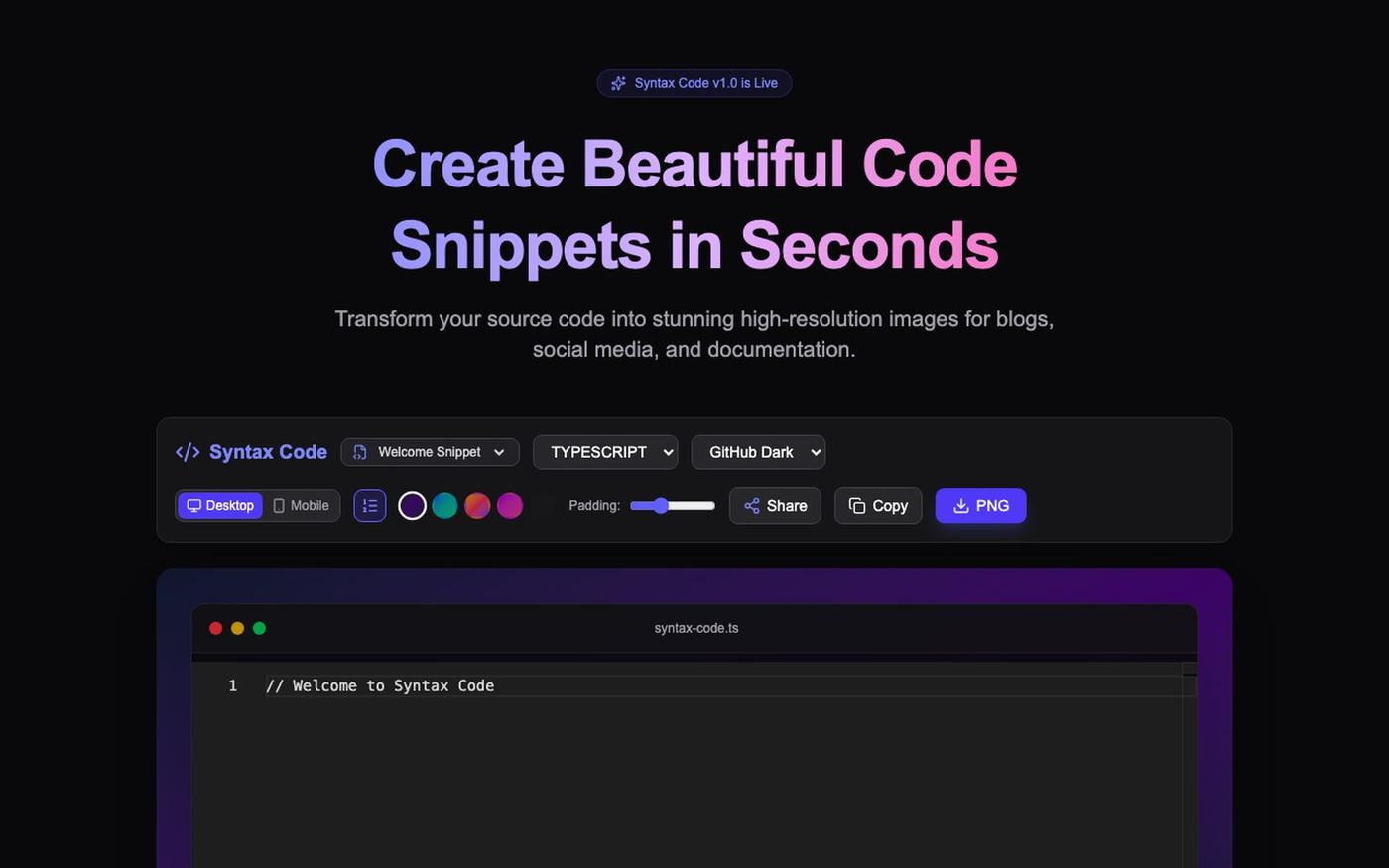 Syntax Code — Create Beautiful Code Snippets in Seconds — screenshot