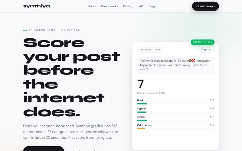 Synthiya — AI Content Score: Check Your Post Before You Publish — screenshot
