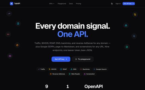 TabAPI: every signal about a domain or URL, one API — screenshot