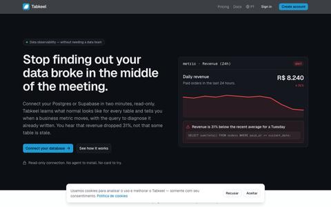 Tabkeel — data observability that catches bad data early — screenshot