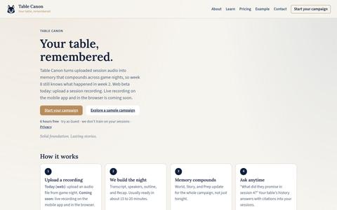 Table Canon — TTRPG campaign memory for game masters — screenshot