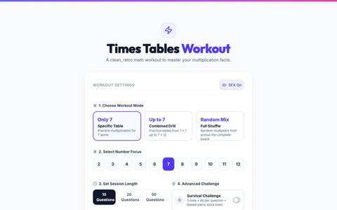 Times Tables Workout — screenshot