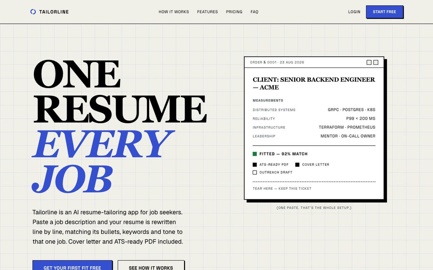 Tailorline — AI resume tailoring for job applications — screenshot