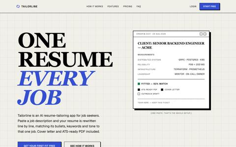 Tailorline — AI resume tailoring for job applications — screenshot