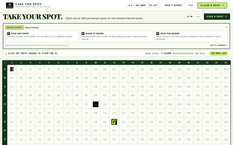 Take The Spot | Own Your Piece of the Grid — screenshot