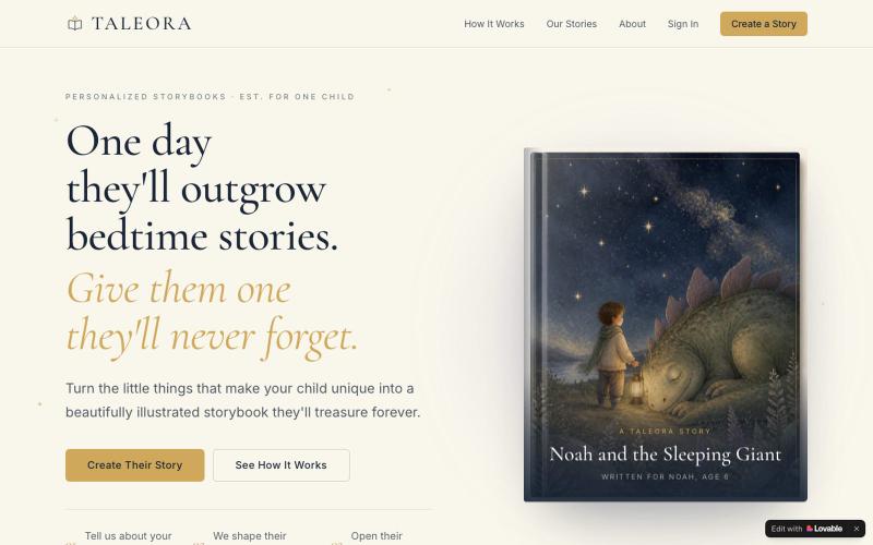 Taleora — Personalized Children's Storybooks — screenshot