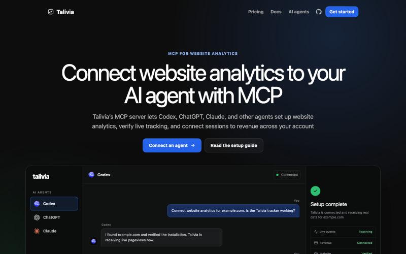 Website Analytics MCP Server for ChatGPT, Claude and Codex - Talivia — screenshot