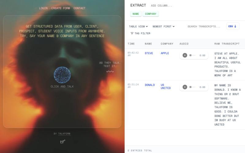 Voice Forms, Audio Forms and Surveys - Talkform.org — screenshot