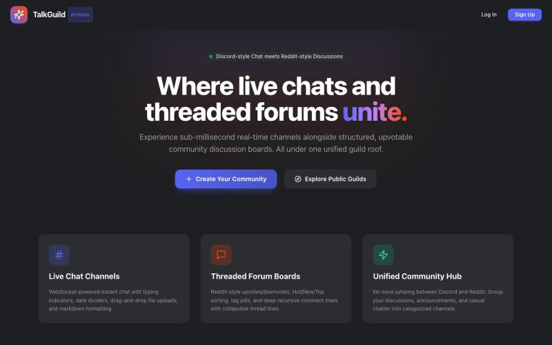 TalkGuild - Where Real-Time Chat Meets Threaded Communities — screenshot
