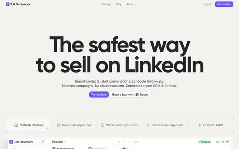 LinkedIn CRM & Inbox for Safer Outreach | TalkToHumans — screenshot