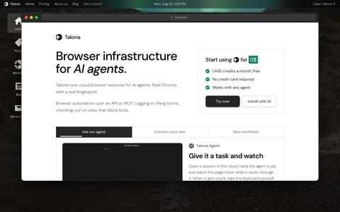 Talona: Browser infrastructure for AI agents — screenshot