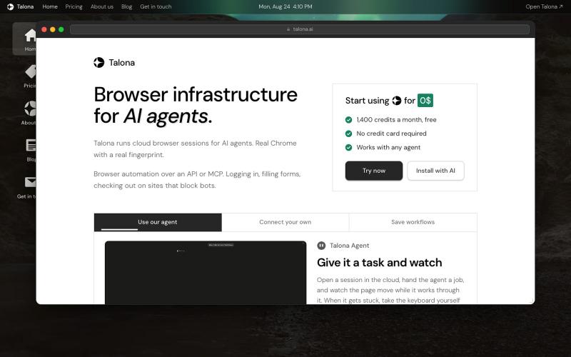 Talona: Browser infrastructure for AI agents — screenshot