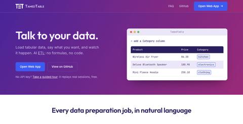 TamedTable — AI ETL in Natural Language — screenshot