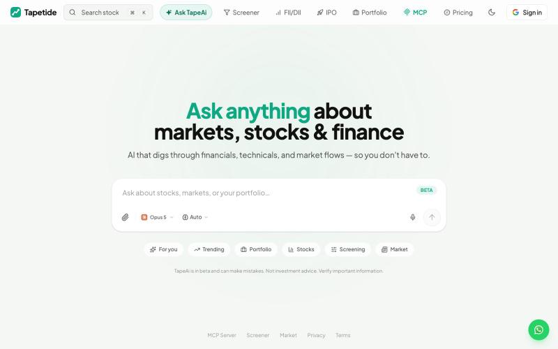 Tapetide — AI-Powered Indian Stock Research — screenshot