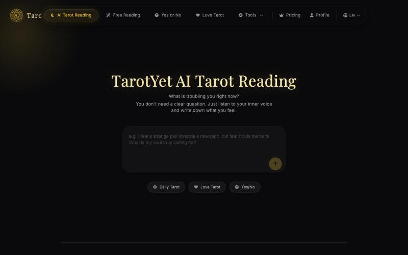 TarotYet Official Site | Free AI Tarot Reading — screenshot