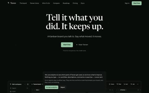 Tarsen: the Kanban board you can talk to · Tarsen — screenshot