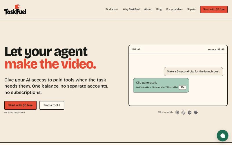 TaskFuel — paid tools for your AI, one balance — screenshot