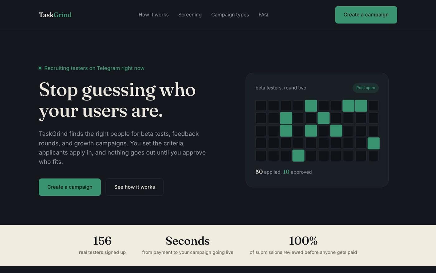 TaskGrind. Get the right users for your next campaign — screenshot