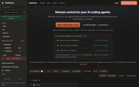 TaskPeace — Task Manager for AI Coding Agents (MCP-Native) — screenshot