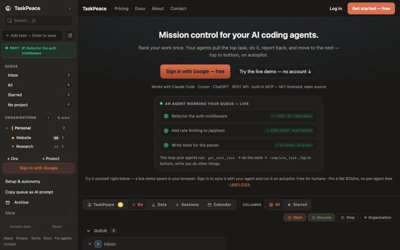 TaskPeace — Task Manager for AI Coding Agents (MCP-Native) — screenshot