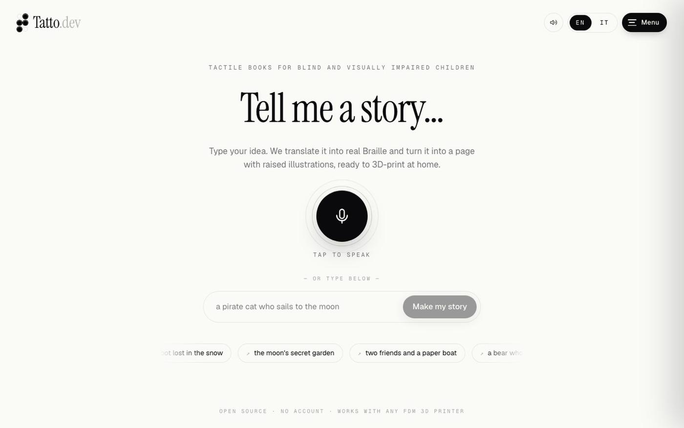 Tatto.dev — Tactile Braille stories to 3D print — screenshot