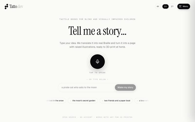 Tatto.dev — Tactile Braille stories to 3D print — screenshot