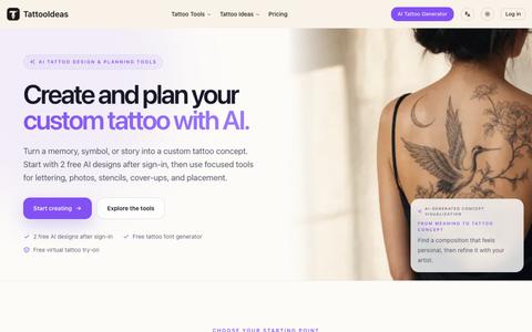 AI Tattoo Design & Planning Tools | TattooIdeas — screenshot