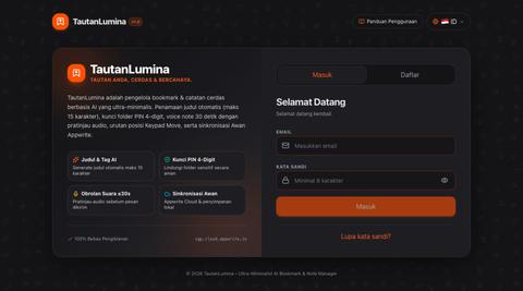 Tautan Lumina - Minimalist AI Bookmark & Note Manager — screenshot