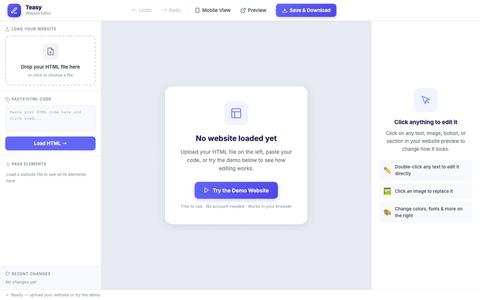 Free Online HTML Editor — Edit Any Website Visually, No Code | Teasy — screenshot