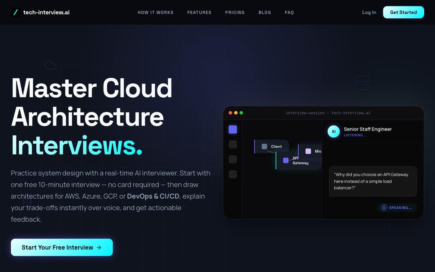 AI Cloud Architecture Interview Practice | tech-interview.ai — screenshot