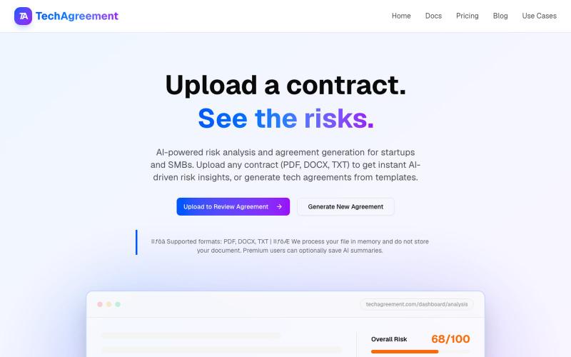 TechAgreement - AI Contract Review & Agreement Generator — screenshot