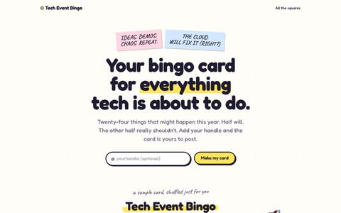 Tech Event Bingo: Same conferences. Brighter delusions. — screenshot