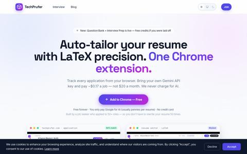 TechPrufer — LaTeX resume tailor + job tracker with your Gemini key — screenshot