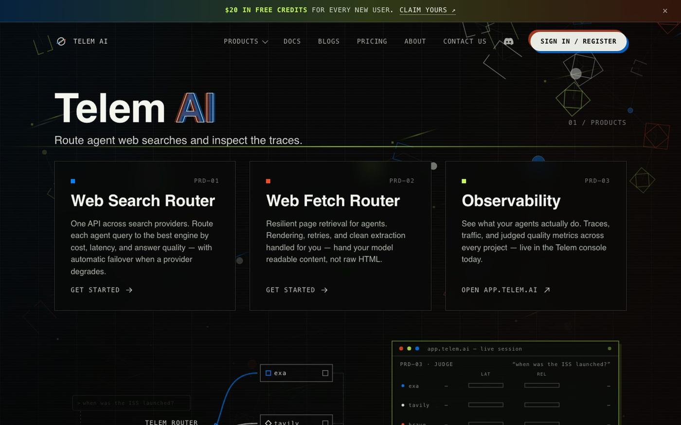 Telem AI - Infrastructure for AI Agents — screenshot