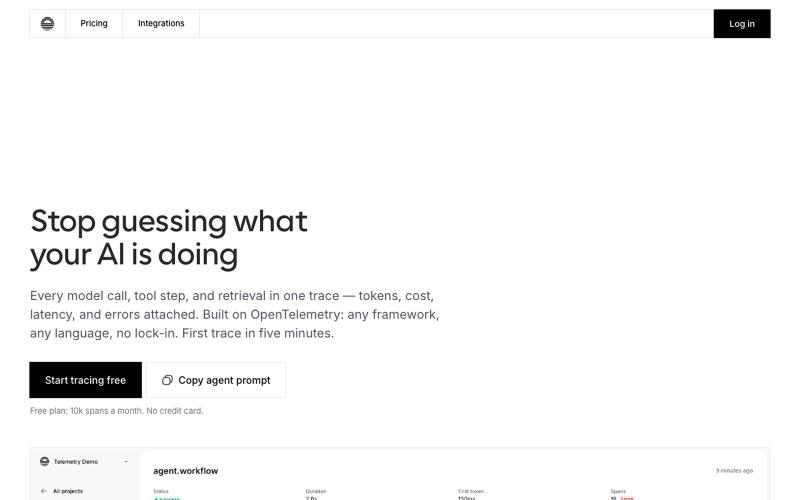 Telemetry — Observability for AI and LLM apps — screenshot