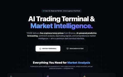 TENSE — AI Trading Terminal | Live Crypto Prices, Market Intelligence & Predicti — screenshot