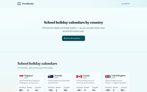 School Holidays & Term Breaks Worldwide | TermBreaks — screenshot