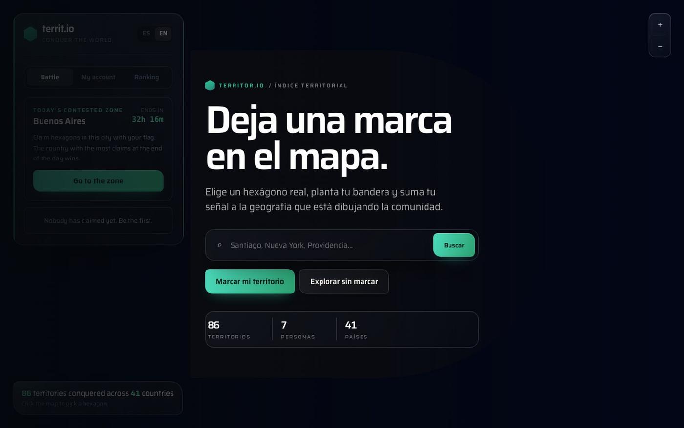 territ.io — Conquista el hexágono donde vives — screenshot
