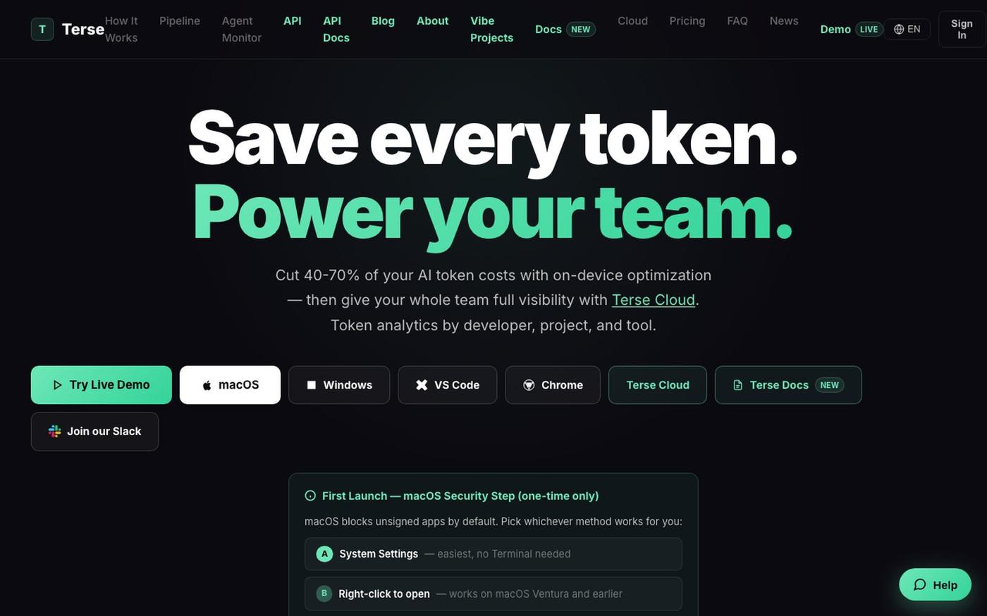 Terse — Intelligent Token Optimizer for LLMs — screenshot