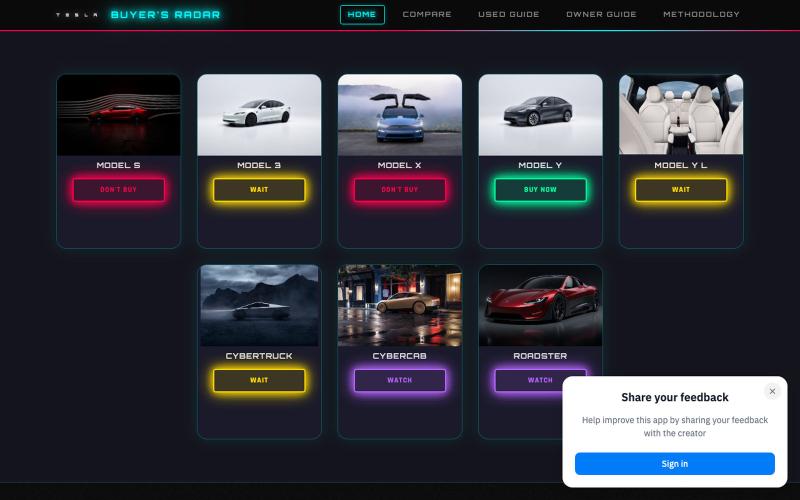 TeslaRumors Buyer's Radar - Track the EV Pulse — screenshot