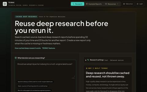 TESRAC | Cache, Save, and Reuse Deep Research — screenshot