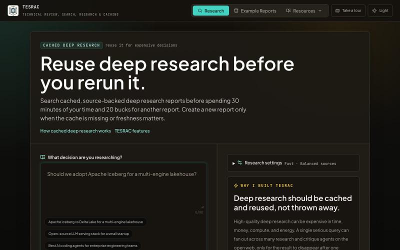 TESRAC | Cache, Save, and Reuse Deep Research — screenshot