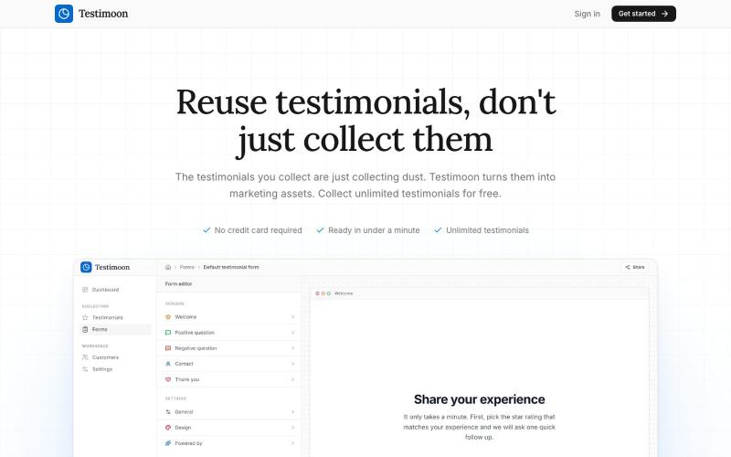 Testimoon - Collect unlimited testimonials for free — screenshot