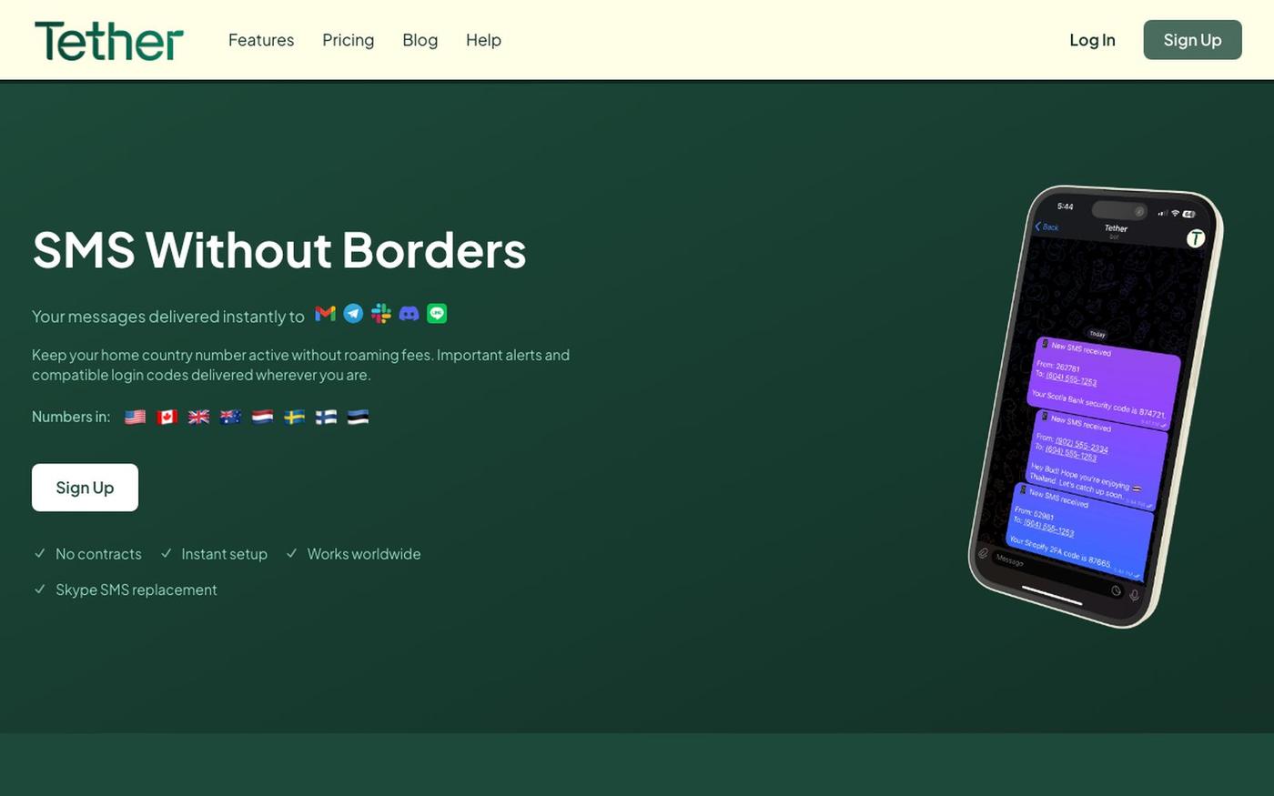 SMS Without Borders - Tether | Forward SMS to Your Favorite Apps — screenshot