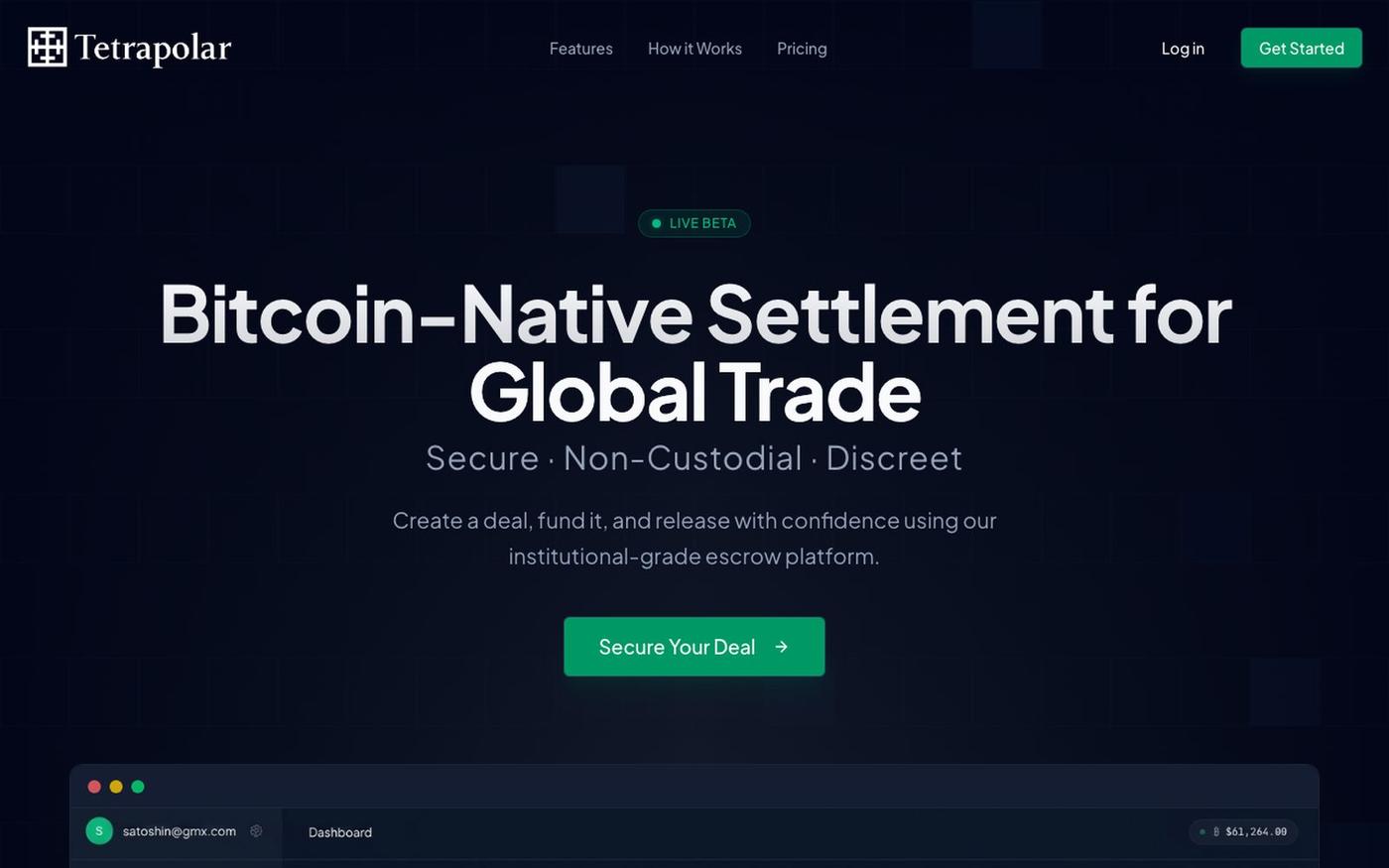 Bitcoin Escrow for Global Trade | Tetrapolar — screenshot