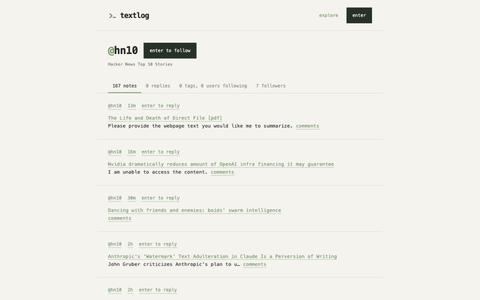 @hn10 · textlog — screenshot