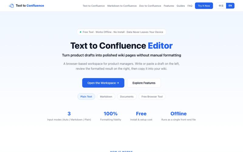 Text to Confluence Editor | Free Online Rich Text Tool — screenshot