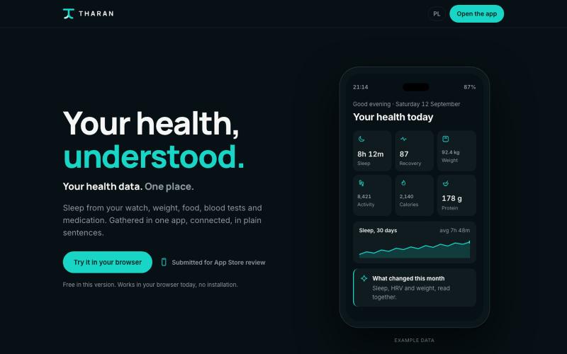 THARAN. Your health, understood — screenshot